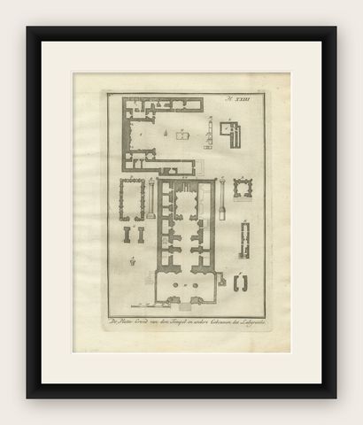 Temple and Buildings of the Labyrinth, Hawara, Floor Plan Engraving, Egypt 1776, shown framed