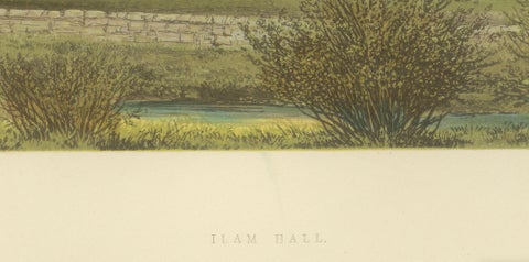 Ilam Hall Gothic Revival Estate View, English Country House Engraving, c.1850, close-up 3