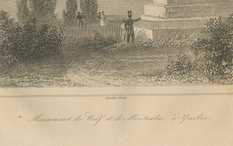 Antique Print of Wolfe and Montcalm Monument, Quebec, Canada, c.1850, close-up 1