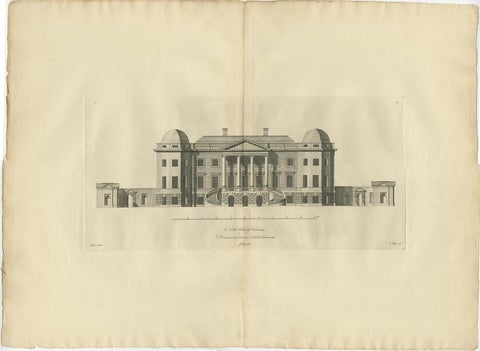 Old Engraving of Foremarke Hall, a Manor House in Derbyshire, England, ca.1770, view 3