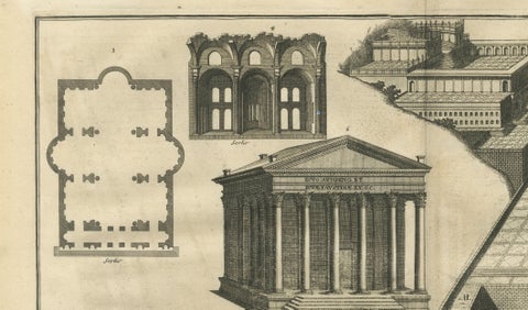 Antique Roman Temple Architecture & Archaeological Plan, Montfaucon, 1721, close-up 5