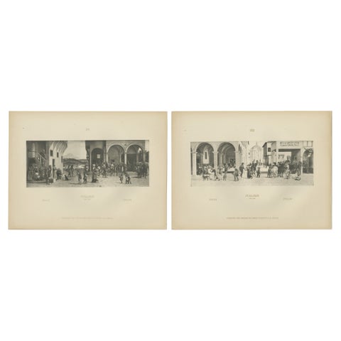Italian Renaissance Street Scenes, Set of 2 Decorative Engravings, ca.1880