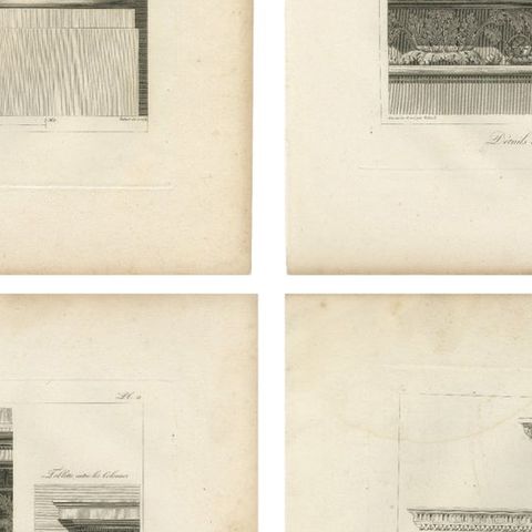 Antique French Louvre Architectural Engravings, Set of 4, Baltard 1803, close-up 2