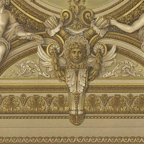 Pl. 106 Antique Print of 17th Century A Carved Ceiling by Racinet, circa 1890, close-up 1