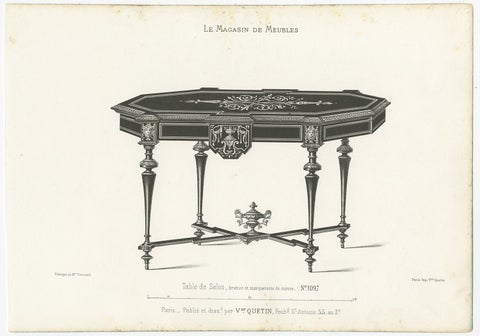 Set of 3 Antique Furniture Prints of Various Tables by Quetin, circa 1860, view 3