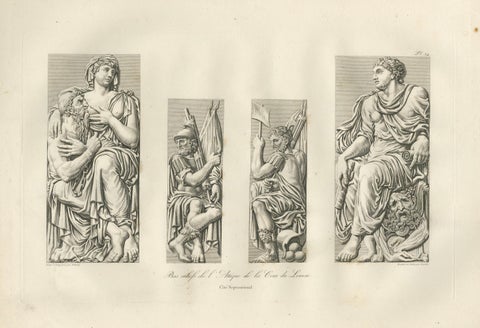 Antique Louvre Sculptures & Institut Ceiling Ornament Prints, Baltard 1803, close-up 1
