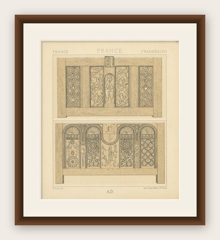 Pl. 4 Antique Print of French Furniture Objects by Racinet, circa 1880, shown framed