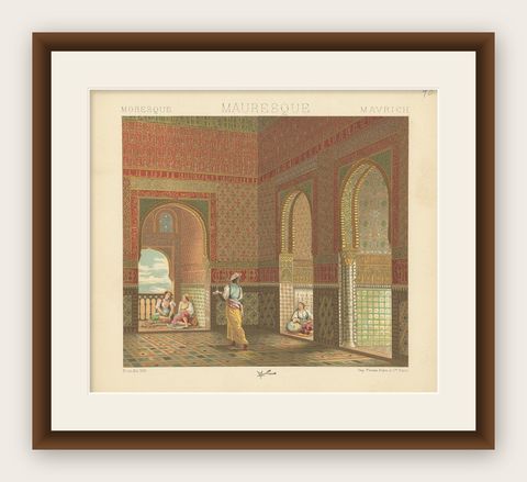Pl. 78 Antique Print of Mavrich Interior by Racinet, 'circa 1880', shown framed
