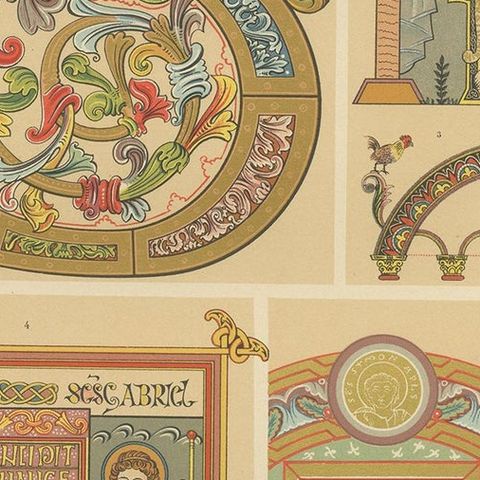 Pl. 41 Antique Print of Celtic, Byzantine "Celtic" Ornament by Racinet, close-up 1