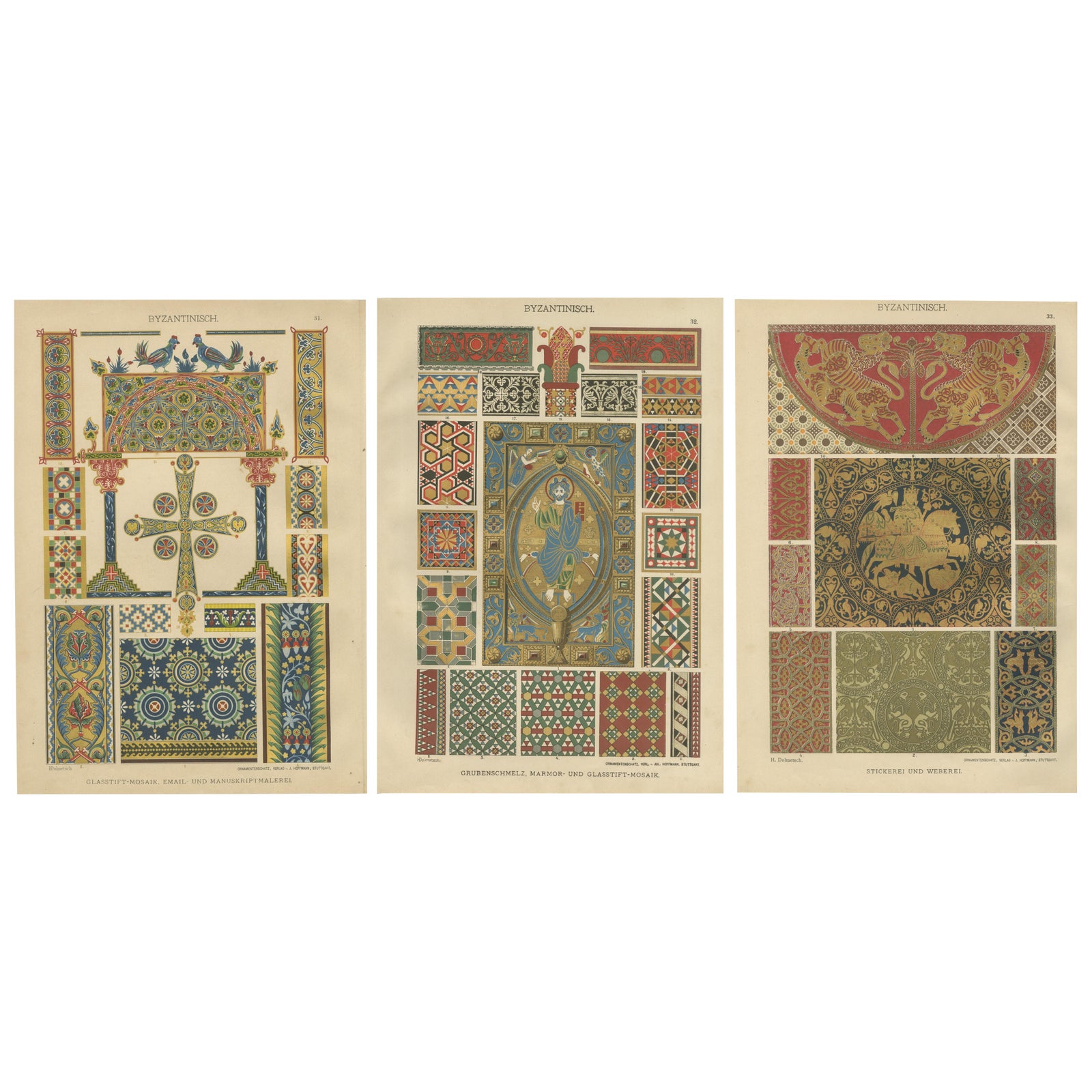 Set of 3 Byzantine Style Prints by H. Dolmetsch from Ornamentenschatz, 1887