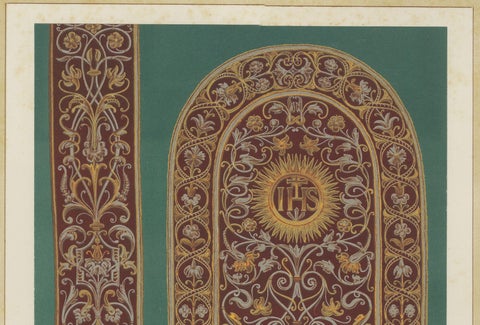 Antique Chromolithograph Liturgical Textile Ornament, Reiche Kapelle Munich 1874, close-up 4
