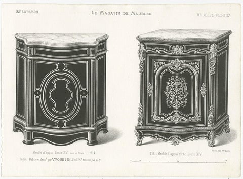 Set of 3 Antique Furniture Prints of Buffets and a Vitrine by Quetin, view 3