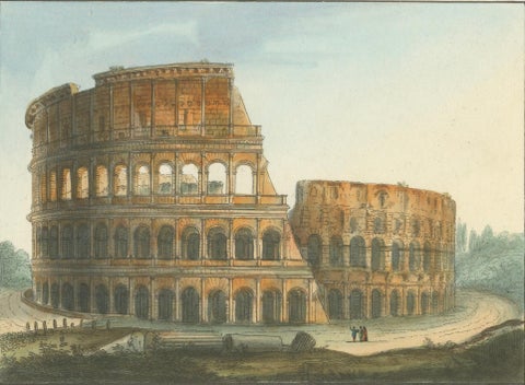 Anfiteatro Flavio detto il Colosseo, Antique View of the Colosseum, ca.1840, close-up 4