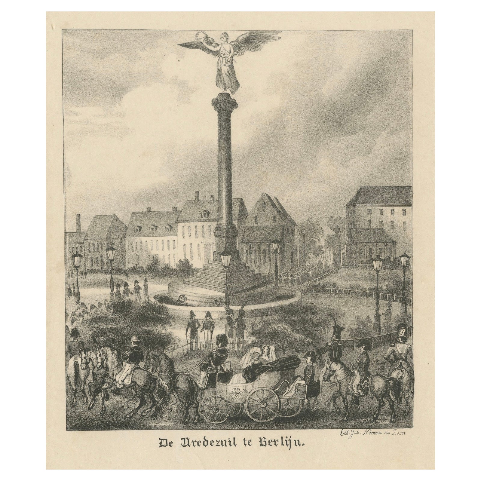 Lithograph of the Peace Column in Berlin (Belle-Alliance-Platz), ca. 1860