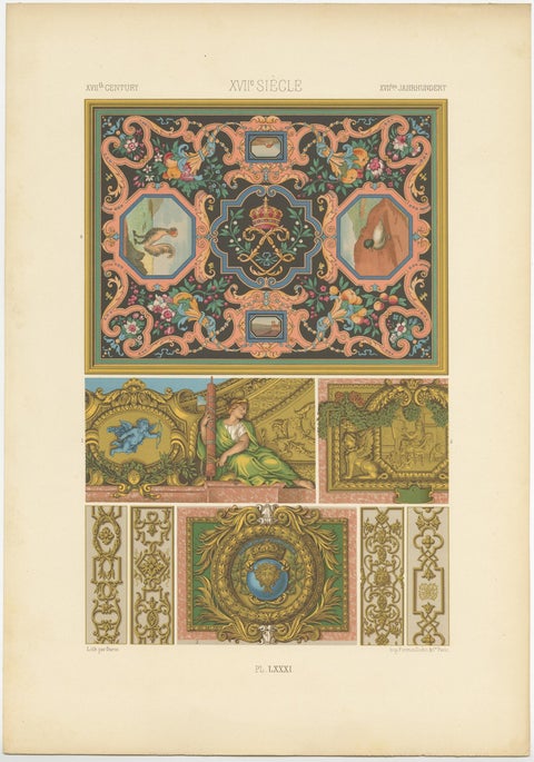 Pl. 81 Antique Print of 17th Century Ornaments by Racinet, 'circa 1890', view 2