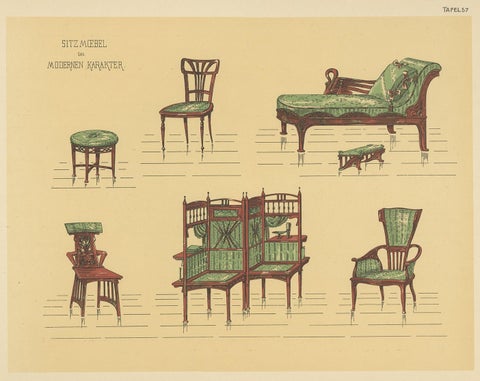 Pl. 57 Antique Print of Seating Furniture by Kramer, circa 1910, view 3