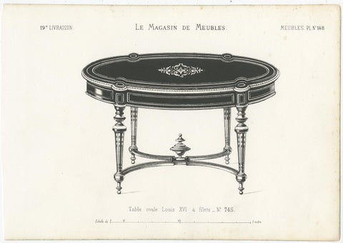 Set of 2 Antique Furniture Prints of Various Tables by Quetin, circa 1860, view 2