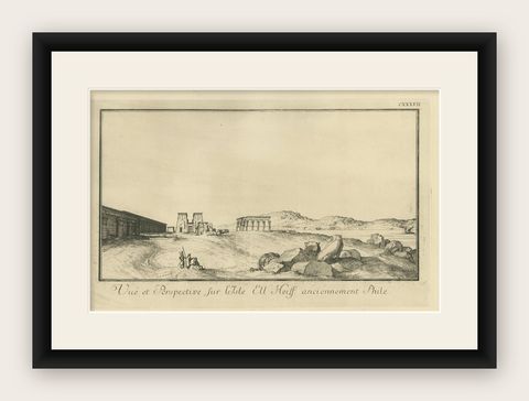 Temple of Philae on the Nile, Antique Egypt Ruins Engraving by Norden, c.1755, shown framed