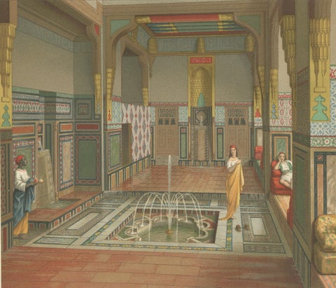 Cairo Summer Salon Interior, Egypt 1888, Racinet Afrique Print, close-up 2