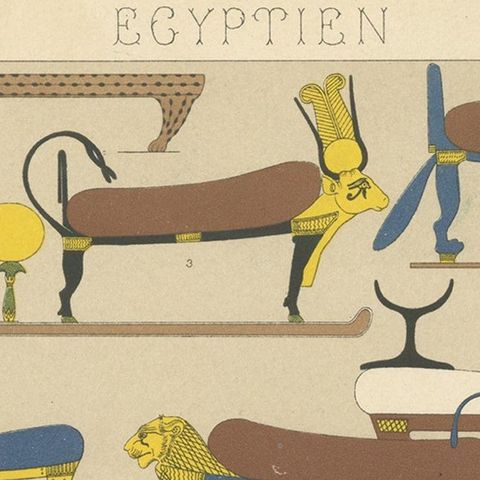 Pl. 4 Antique Print of Egyptian Furniture by Racinet, 'circa 1880', close-up 1
