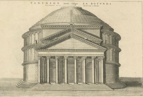 Eternal Echoes Engraved: The Pantheon, Rome's Ancient Marvel, circa 1705, close-up 1