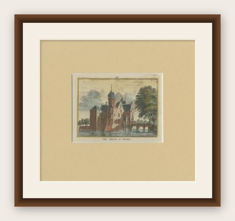 Old Print of Huis Te Nesse, a Castle Near Linschoten, Utrecht, the Netherlands, shown framed