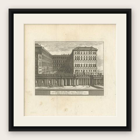 Antique Print of the Apostolic Palace in Rome by M. de Bruyn, 1779, shown framed