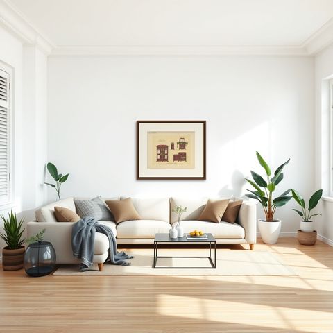 Pl. 50 Antique Print of Bedroom Furniture by Kramer 'circa 1910', shown framed in a room, true to size
