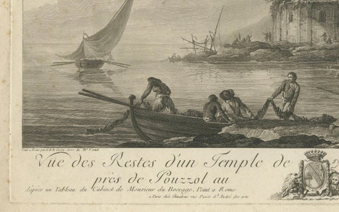Neapolitan Ruins, Antique Engraved View of the Temple of Venus, Nisida, 1761, close-up 1