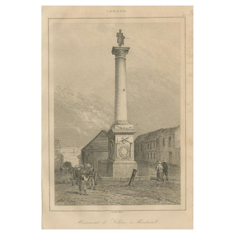 Antique Print of Nelson’s Monument in Montreal, 19th Century Canada Scene