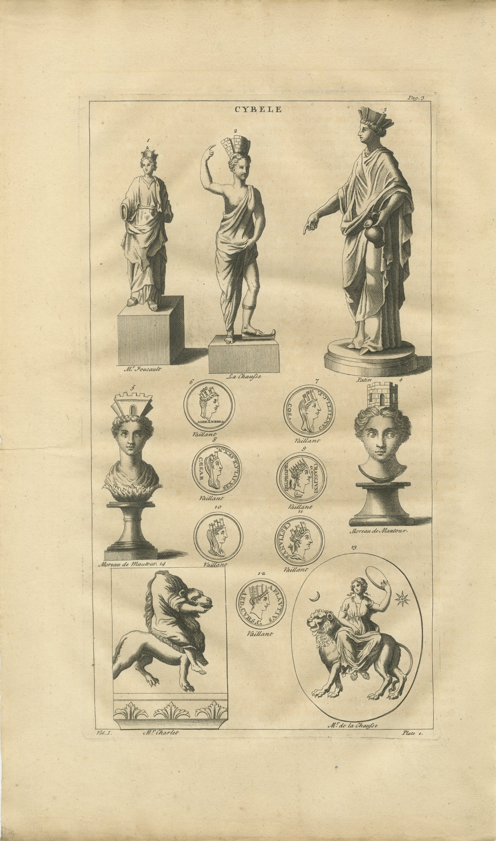 Cybele, Magna Mater, Classical Goddess Statues and Medals, Montfaucon, 1721