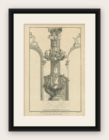 Architectural Print of a Rococo Pulpit Elevation on a Corinthian Column, ca.1740, shown framed