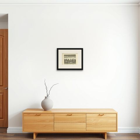 Antique Print of the Estate of the Mayor of Leiden in the Netherlands, c.1800, shown framed on a wall, true to size