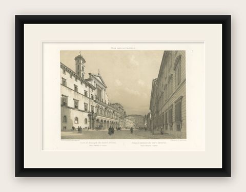Rome Piazza Santi Apostoli, Grand Architectural View, Benoist 1869, shown framed