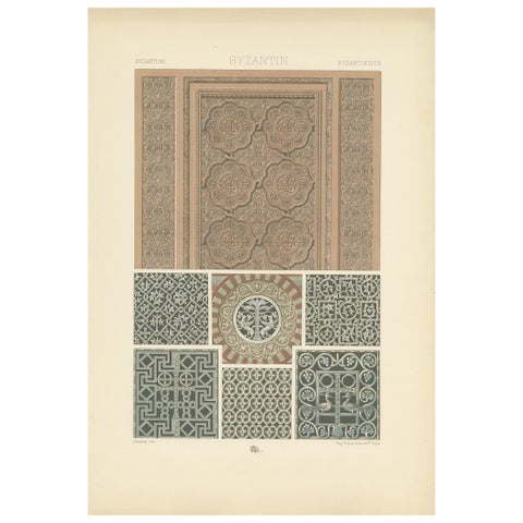 Pl. 40 Antique Print of Byzantine Architectural Motifs by Racinet, circa 1890