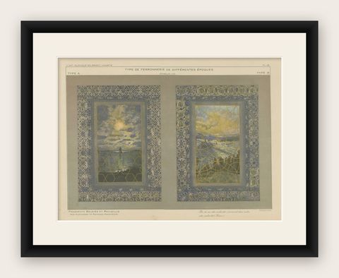 Antique Ottoman Window Grille Designs with Iznik Tile Surrounds, 1924, shown framed