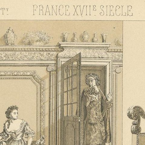 Pl. 22 Antique Print of French XVIIth Century Furniture by Racinet, circa 1880, close-up 1
