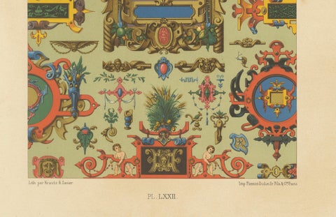16th–17th C. Renaissance Grotesques, Lavish Ornament Panel, Pl. LXXII, 1869, close-up 2