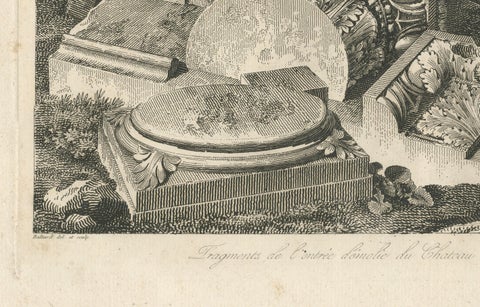 Architectural Fragments of Écouen Castle, Engraving by Baltard, c.1800, close-up 4