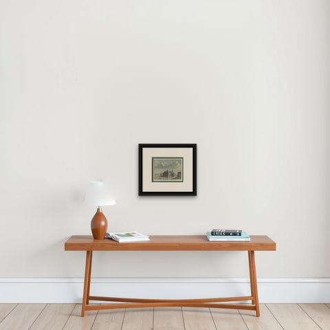 Antique Print of 'Huis Marquette', a Castle in Holland, c.1750, shown framed on a wall, true to size