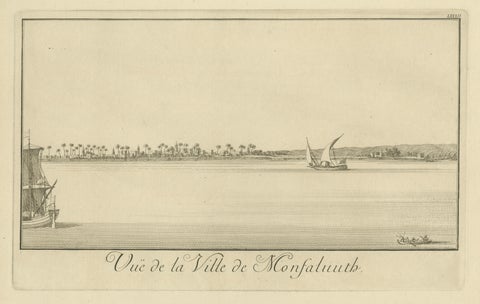 Across the Nile, Pair of Antique Egypt Engravings with Distant Pyramids, c.1755, close-up 1