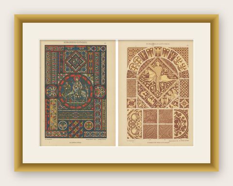 Romanesque-Gothic Artistic Fusion in Ornamentenschatz, 1887, shown framed