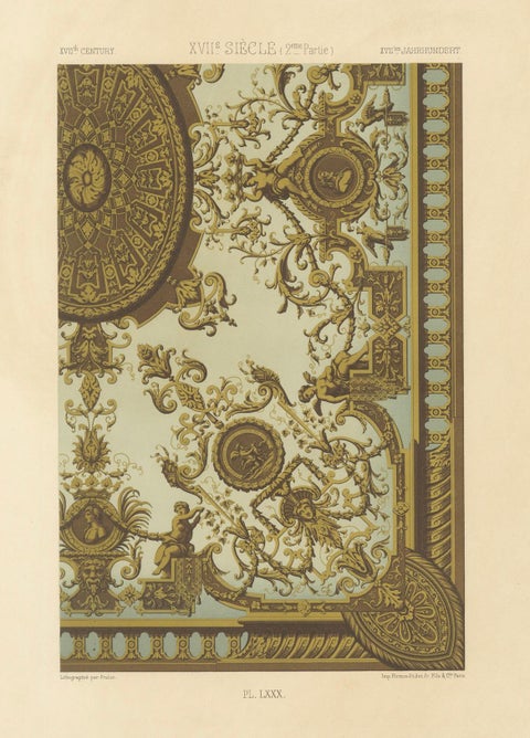 17th Century Ceiling Ornament, Baroque Interior Panel with Grotesques, ca.1869, close-up 6