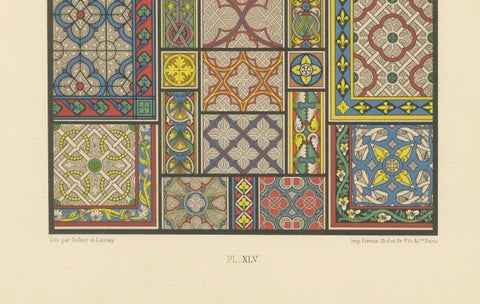 Medieval Floor Tile Patterns, Middle Ages Decorative Motifs, Plate XLV, c.1869, close-up 1