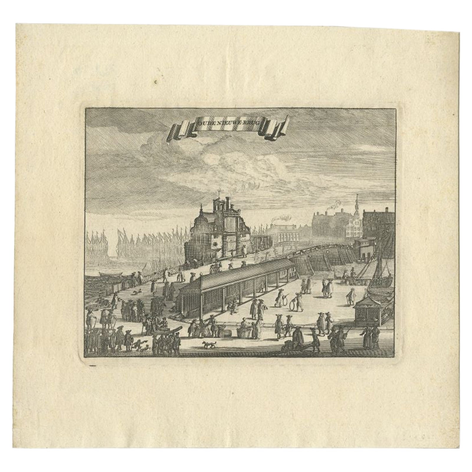 Antique Print of a Bridge in Amsterdam by Commelin, 1693