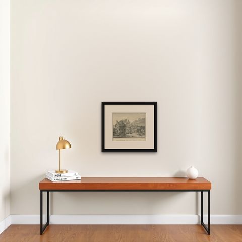 Antique Print of Tower 'de Beer' in Utrecht in The Netherlands, c.1830, shown framed on a wall, true to size