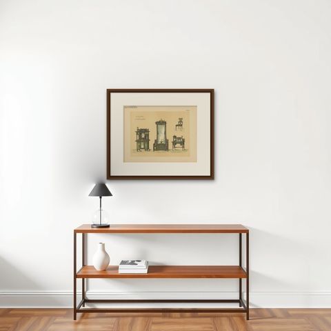 Pl. 25 Antique Print of Salon Furniture by Kramer, circa 1910, shown framed on a wall, true to size