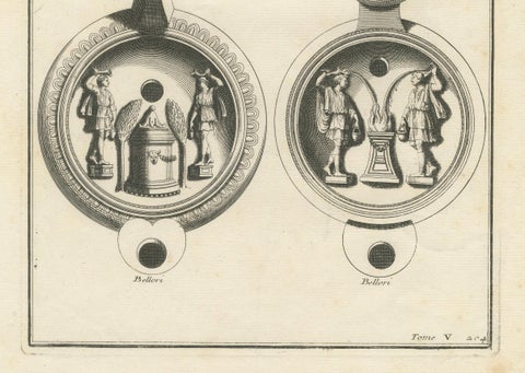 Ancient Lamps in Art: Montfaucon's 18th-Century Engravings, circa 1722, close-up 5