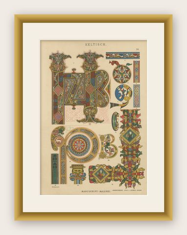 Celtic Manuscript Painting, 1887" from Ornamentenschatz by H. Dolmetsch, shown framed