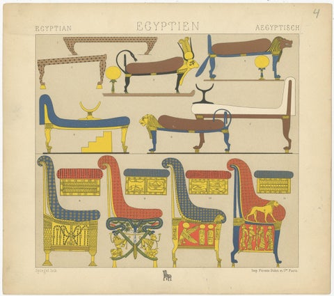 Pl. 4 Antique Print of Egyptian Furniture by Racinet, 'circa 1880', view 4